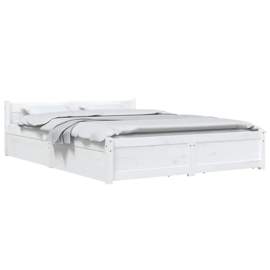 Wooden Bed Frame with Storage Drawers for Bedroom 150x200 cm White