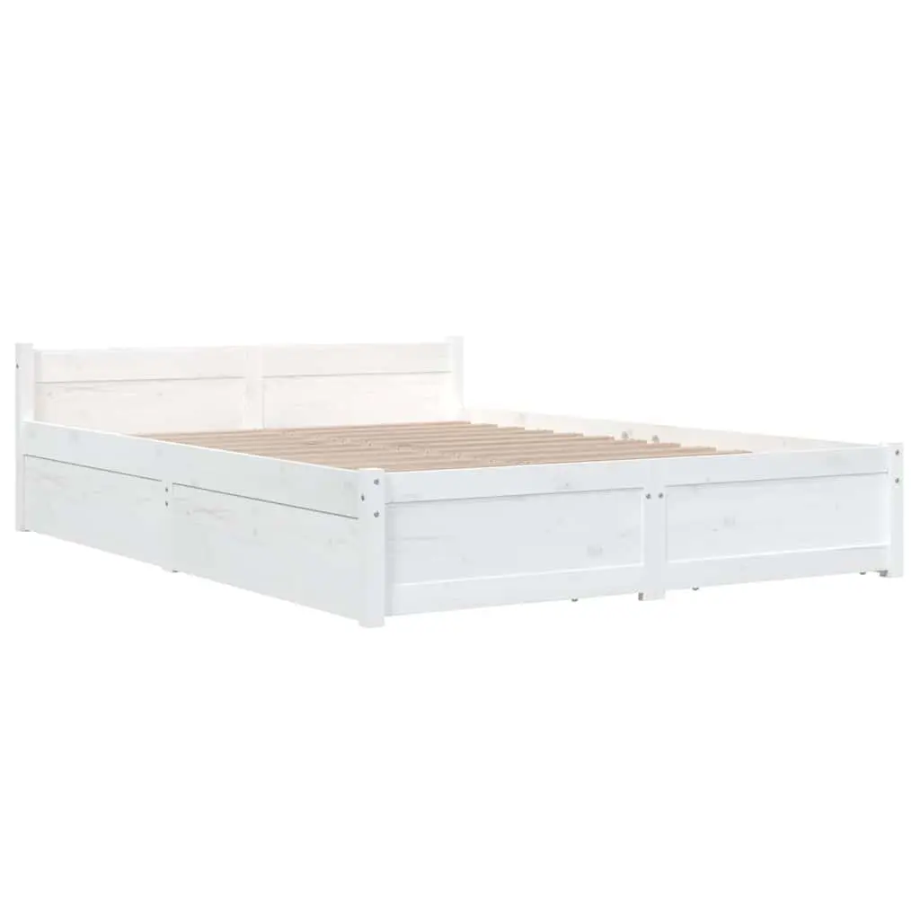Wooden Bed Frame with Storage Drawers for Bedroom 150x200 cm White