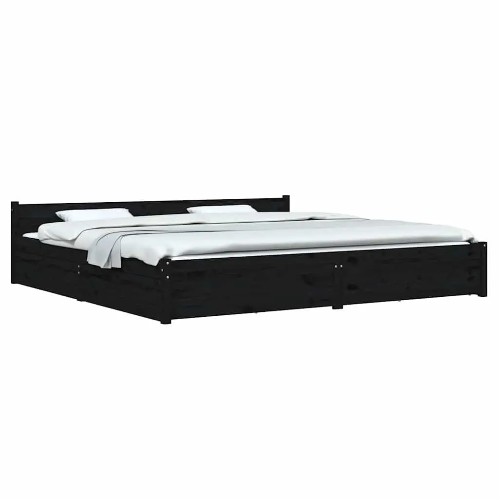 King Bed Frame with Storage Drawers Black 183x203 cm Bedroom