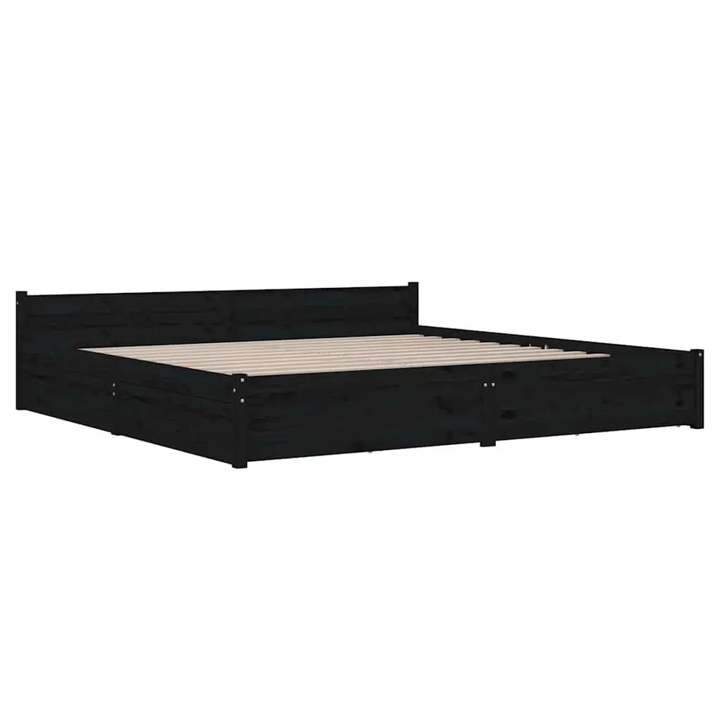 King Bed Frame with Storage Drawers Black 183x203 cm Bedroom