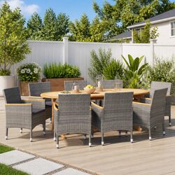 9-Piece Garden Dining Set: Acacia Wood and Cushions