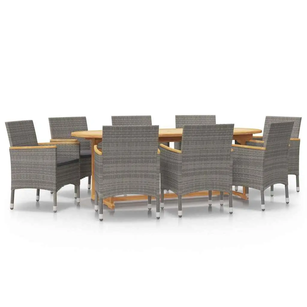 Garden Dining Set 9 Piece Outdoor Use Acacia Wood Chairs Table Grey