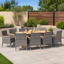 Garden Dining Set 11 Piece Acacia Wood Outdoor Furniture Patio Chairs Table Grey