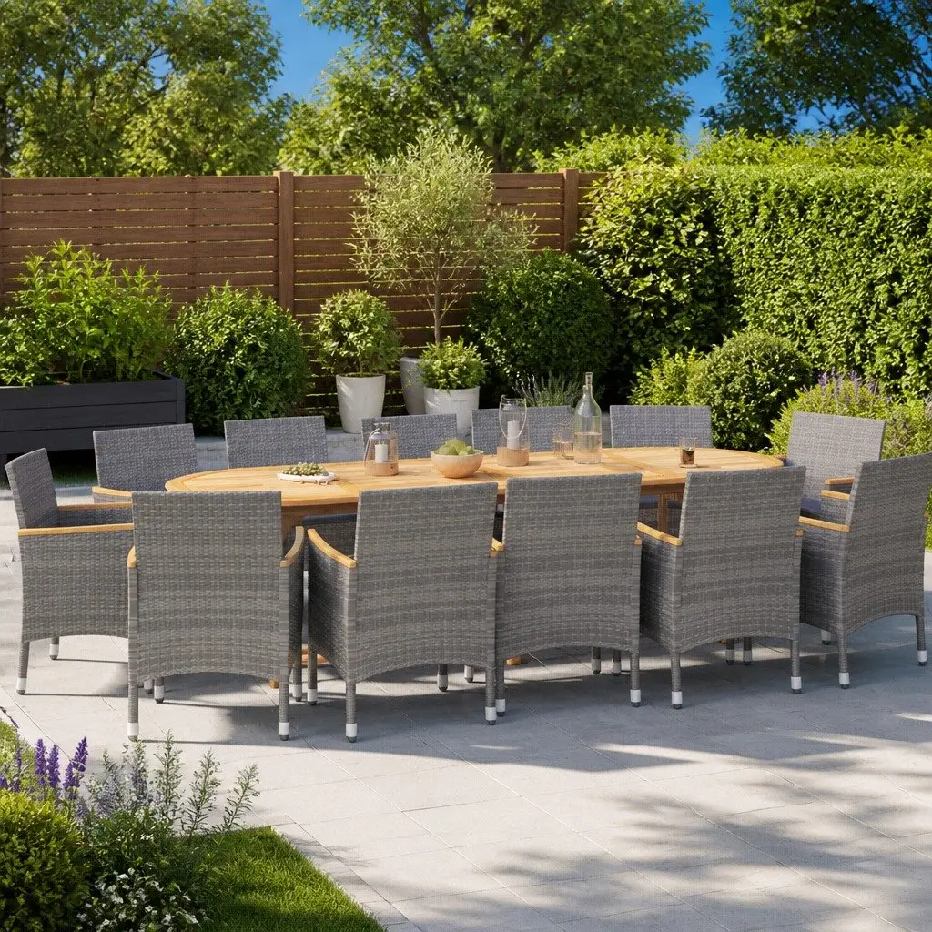 13-Piece Grey Acacia Wood Dining Set