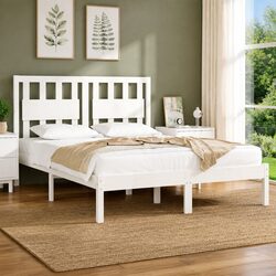 Bed Frame White Solid Wood 135x190 cm Wooden Bedroom Furniture without Mattress