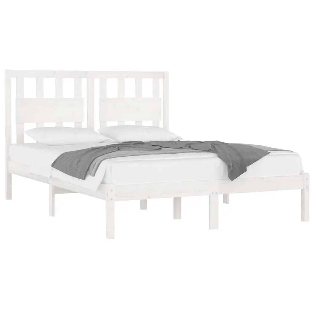 King Bed Frame 183x203 cm White Solid Wood Bedroom Furniture Headboard