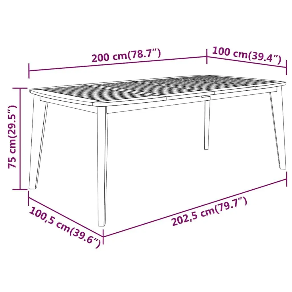 Acacia Wood Garden Table for Outdoor Dining 200cm x 100cm Brown