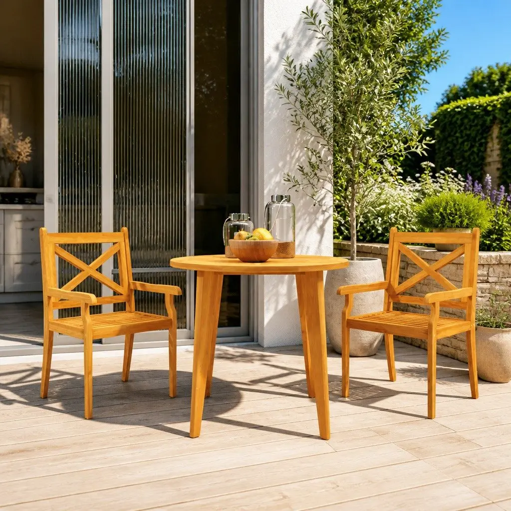 Outdoor Dining Chairs Garden Patio Seating Solid Acacia Wood 2 Piece