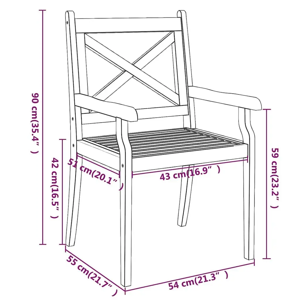 Outdoor Dining Chairs Garden Patio Seating Solid Acacia Wood 2 Piece