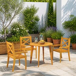 3 Pcs Outdoor Dining Chairs: Solid Acacia Wood Design