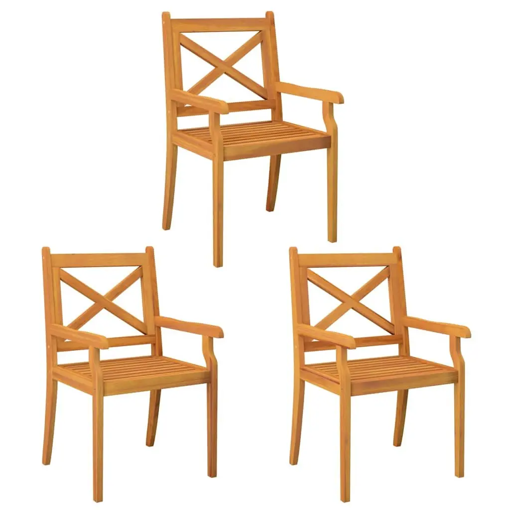 Outdoor Dining Chairs 3 Pcs Solid Wood Garden Patio Furniture Armrest Design