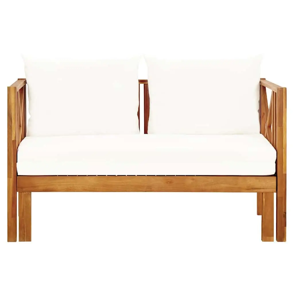 2-Seater Garden Bench Daybed Indoor Outdoor Solid Acacia Wood Cream