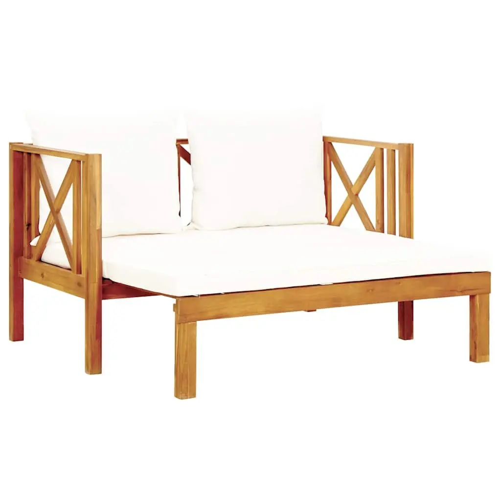 2-Seater Garden Bench Daybed Indoor Outdoor Solid Acacia Wood Cream