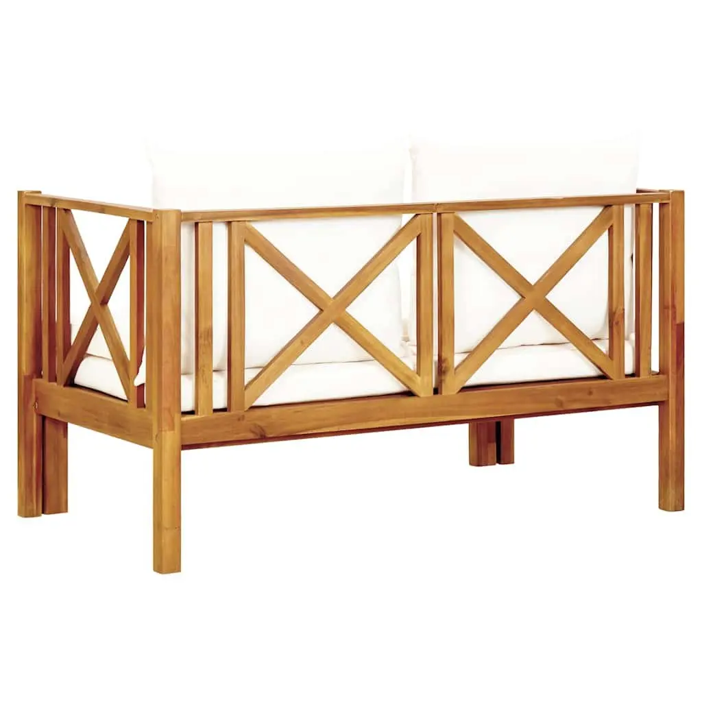 2-Seater Garden Bench Daybed Indoor Outdoor Solid Acacia Wood Cream