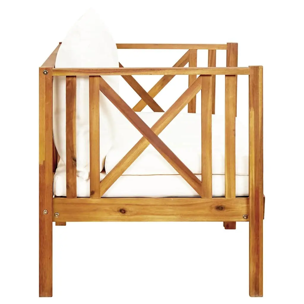 2-Seater Garden Bench Daybed Indoor Outdoor Solid Acacia Wood Cream