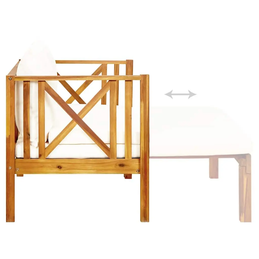 2-Seater Garden Bench Daybed Indoor Outdoor Solid Acacia Wood Cream