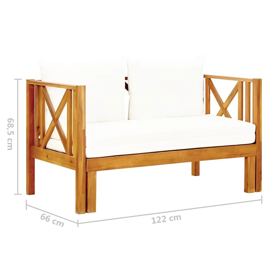 2-Seater Garden Bench Daybed Indoor Outdoor Solid Acacia Wood Cream