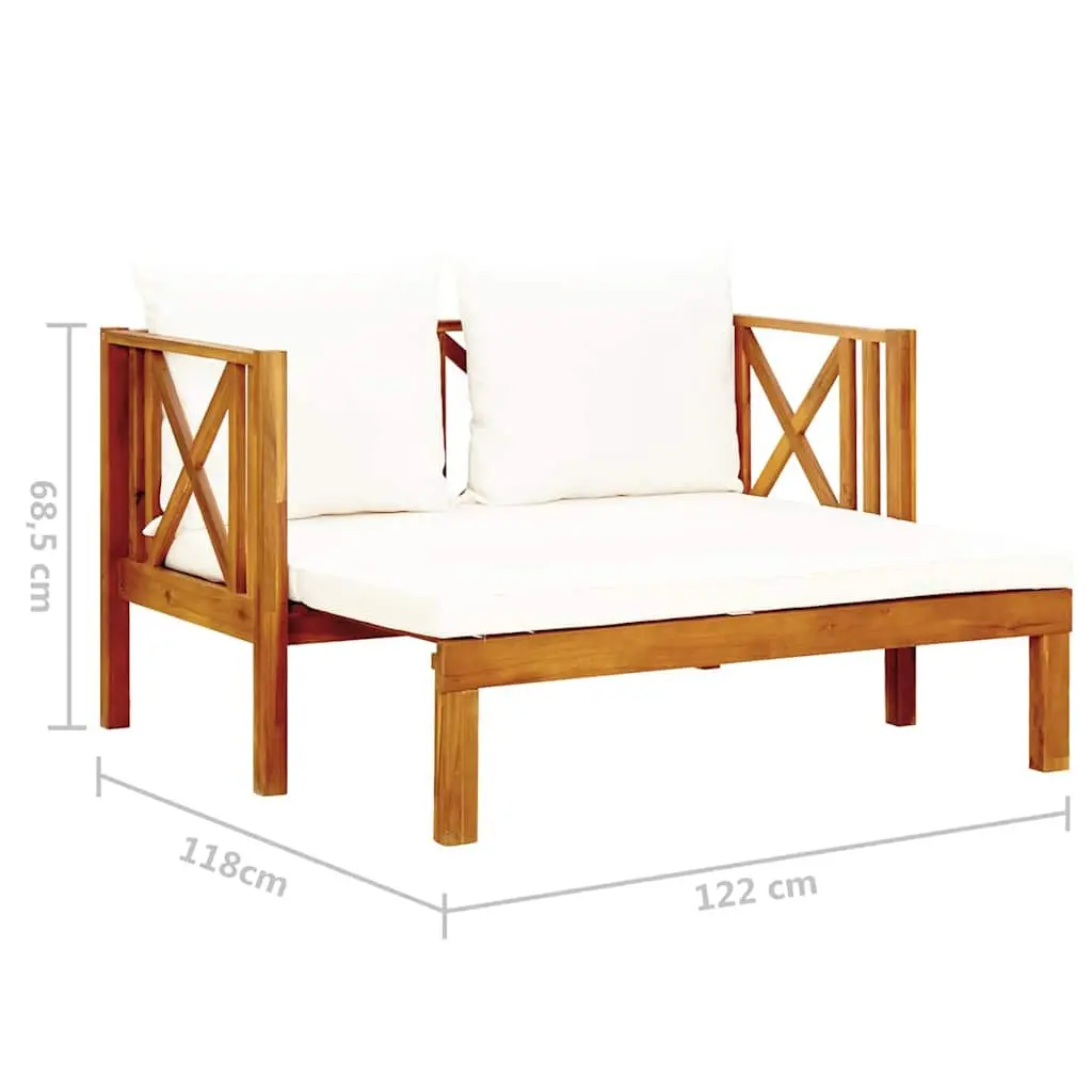 2-Seater Garden Bench Daybed Indoor Outdoor Solid Acacia Wood Cream