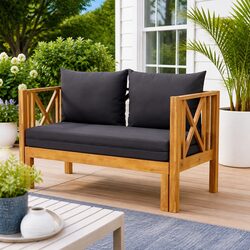 122cm 2-Seater Garden Bench in Grey with Cushions