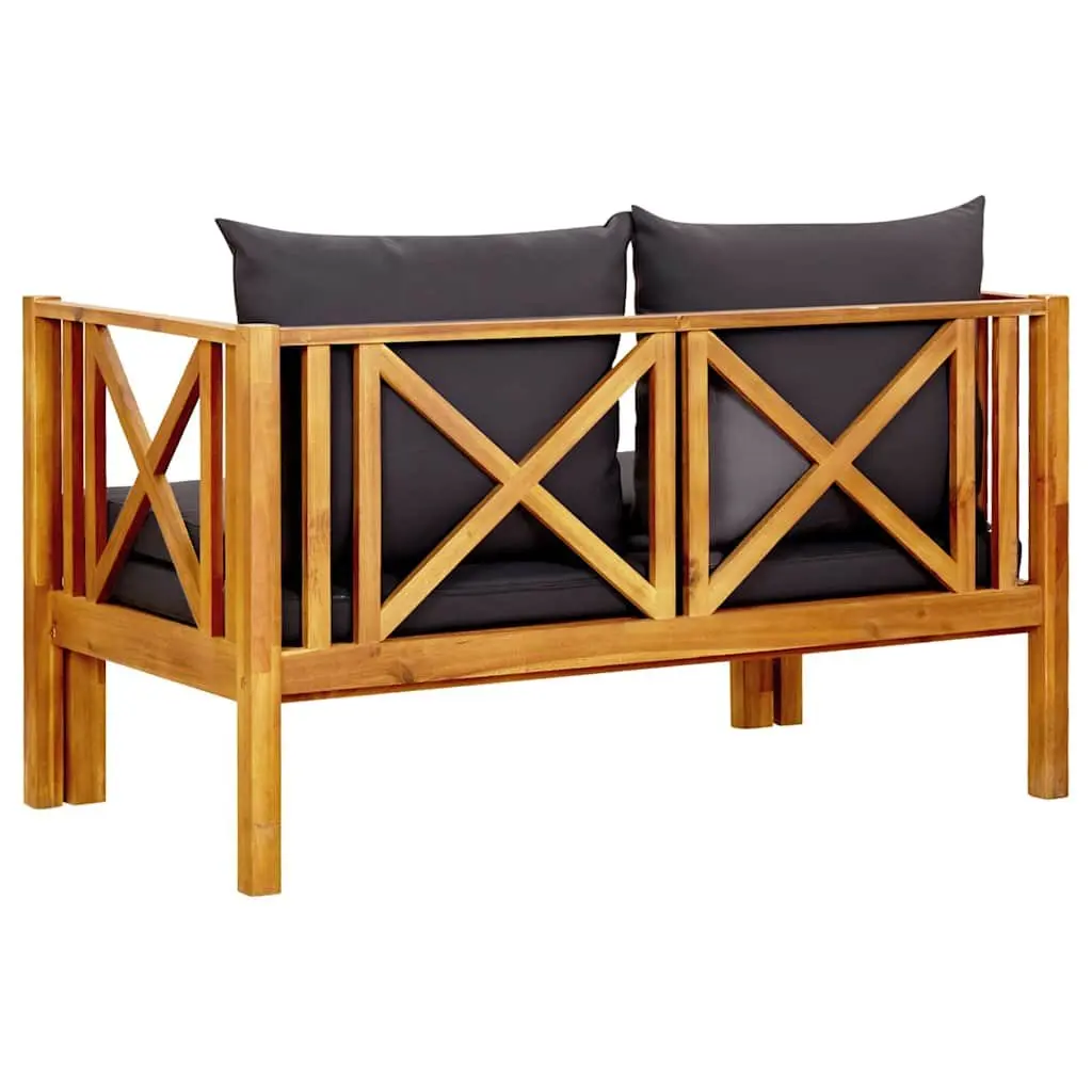 2-Seater Garden Bench Indoor Outdoor Solid Acacia Wood Daybed with Cushions