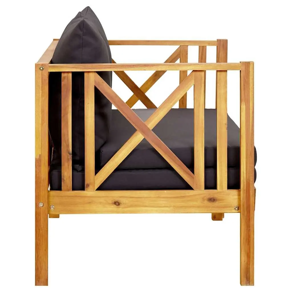 2-Seater Garden Bench Indoor Outdoor Solid Acacia Wood Daybed with Cushions