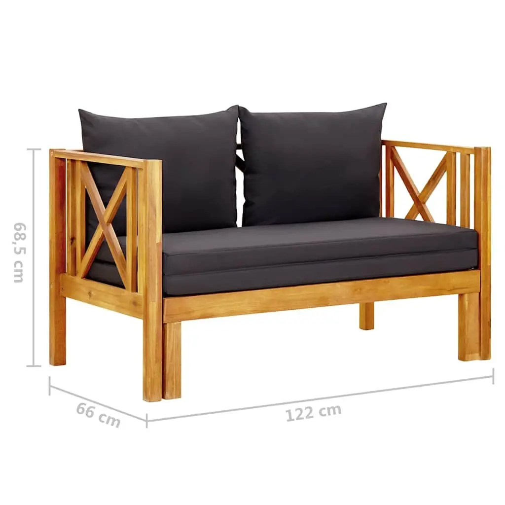 2-Seater Garden Bench Indoor Outdoor Solid Acacia Wood Daybed with Cushions