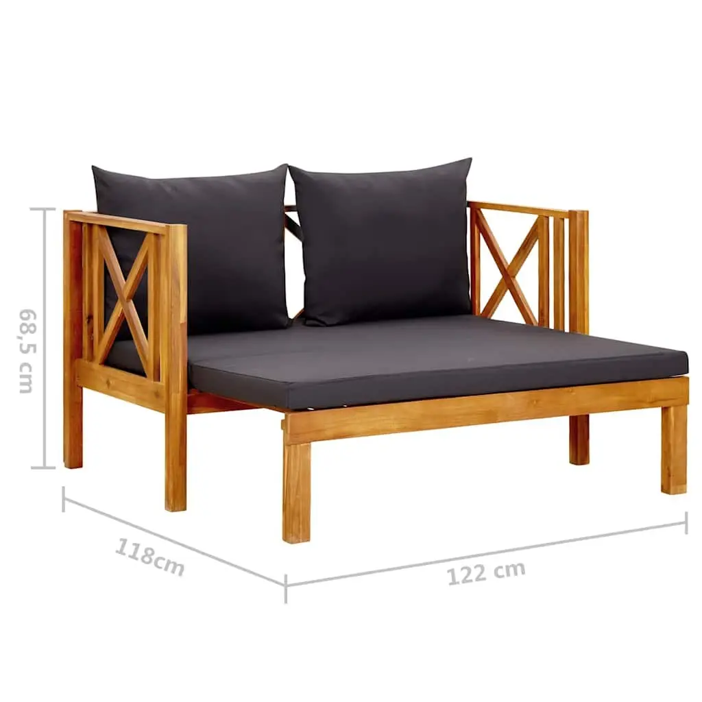 2-Seater Garden Bench Indoor Outdoor Solid Acacia Wood Daybed with Cushions