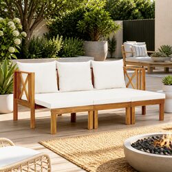179cm Garden Bench with Cream Cushions - Acacia Wood