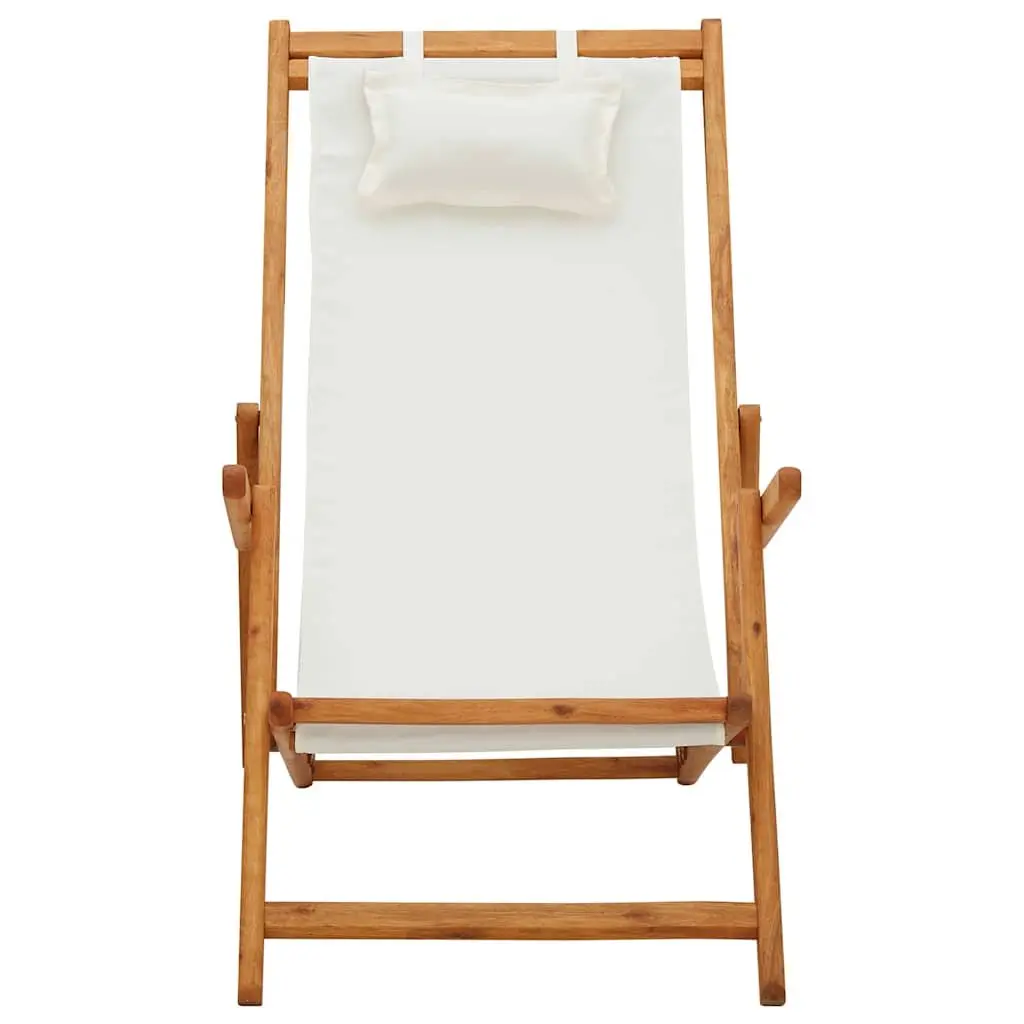 Folding Beach Chair Cream Fabric Reclining Outdoor Garden Patio Lounge Seat