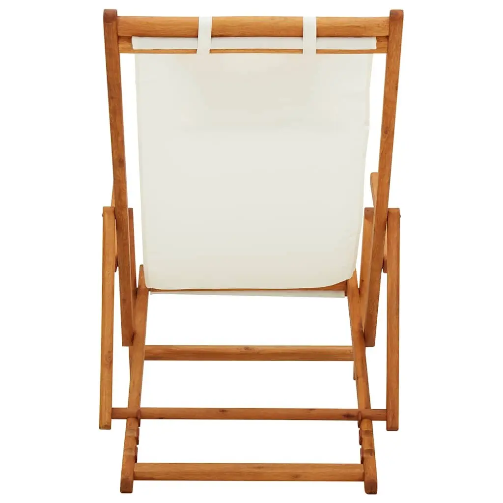 Folding Beach Chair Cream Fabric Reclining Outdoor Garden Patio Lounge Seat