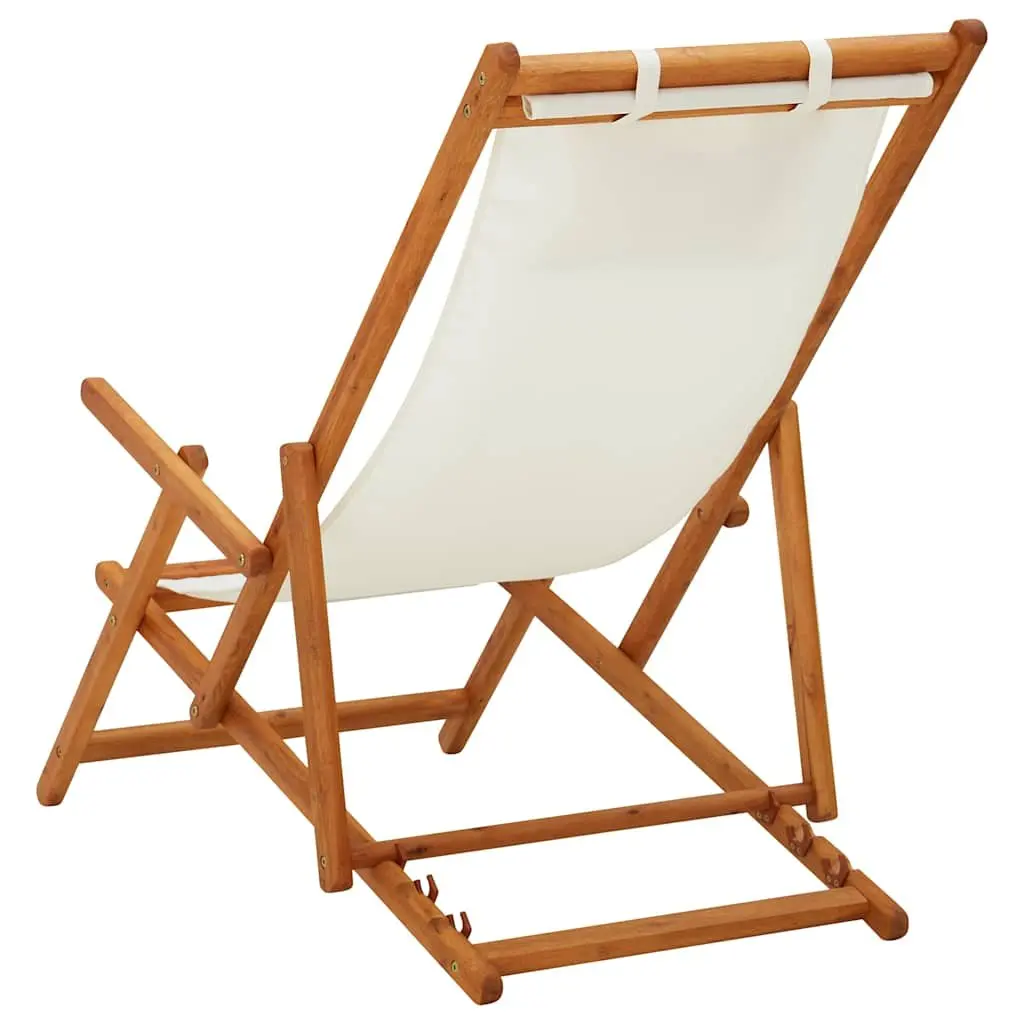 Folding Beach Chair Cream Fabric Reclining Outdoor Garden Patio Lounge Seat