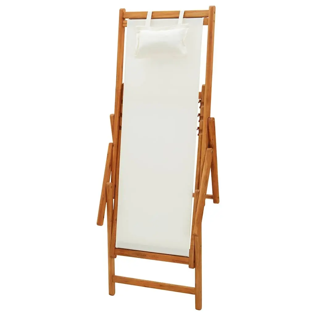 Folding Beach Chair Cream Fabric Reclining Outdoor Garden Patio Lounge Seat