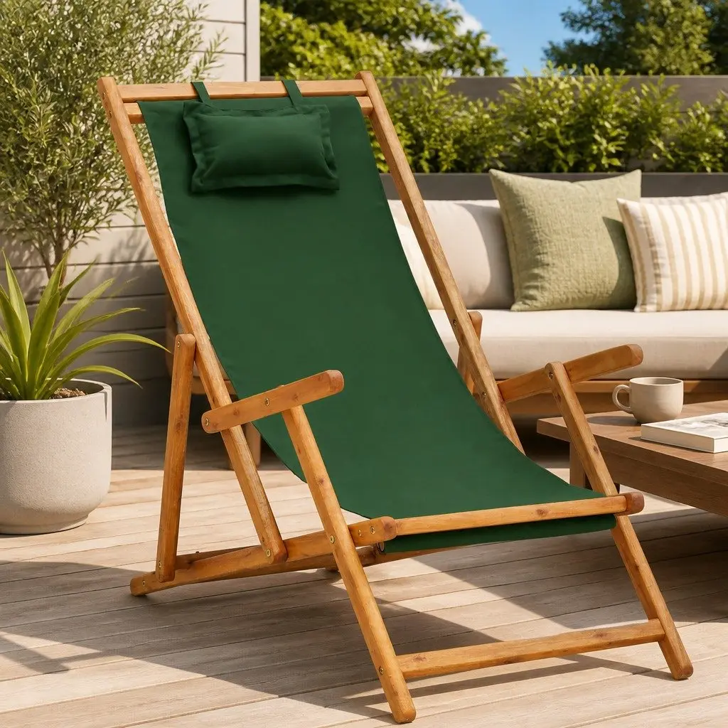 Folding Beach Chair Outdoor Garden Patio Lounge Reclining Seat Green