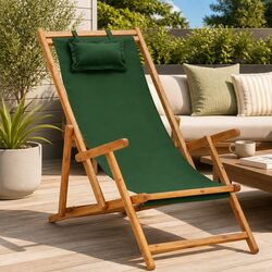 Folding Beach Chair Green Outdoor Garden Patio Lounge Reclining Seat Camping