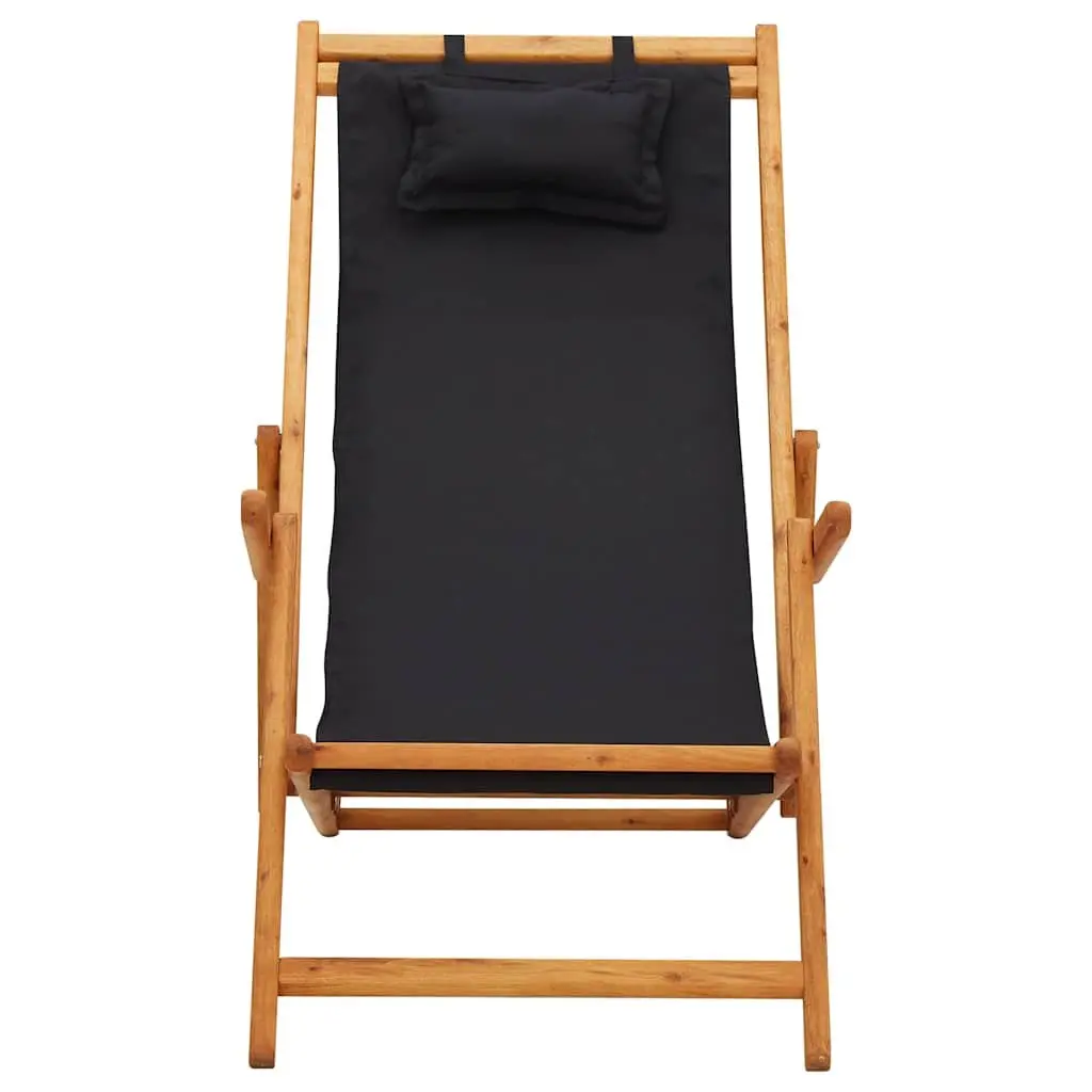 Folding Beach Chair Outdoor Wooden Reclining Lounge Seat Black
