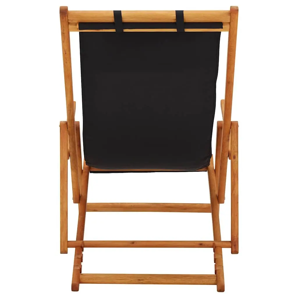 Folding Beach Chair Outdoor Wooden Reclining Lounge Seat Black