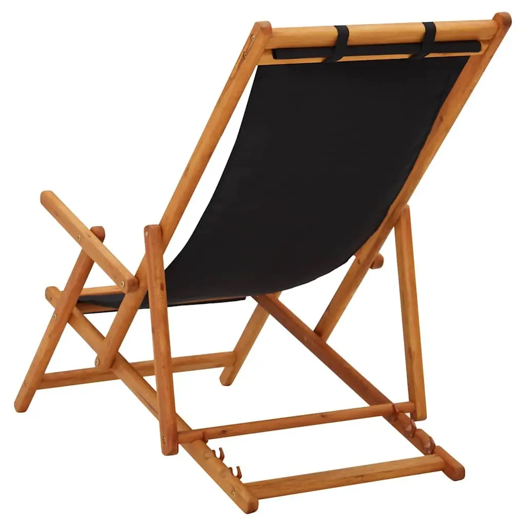 Folding Beach Chair Outdoor Wooden Reclining Lounge Seat Black