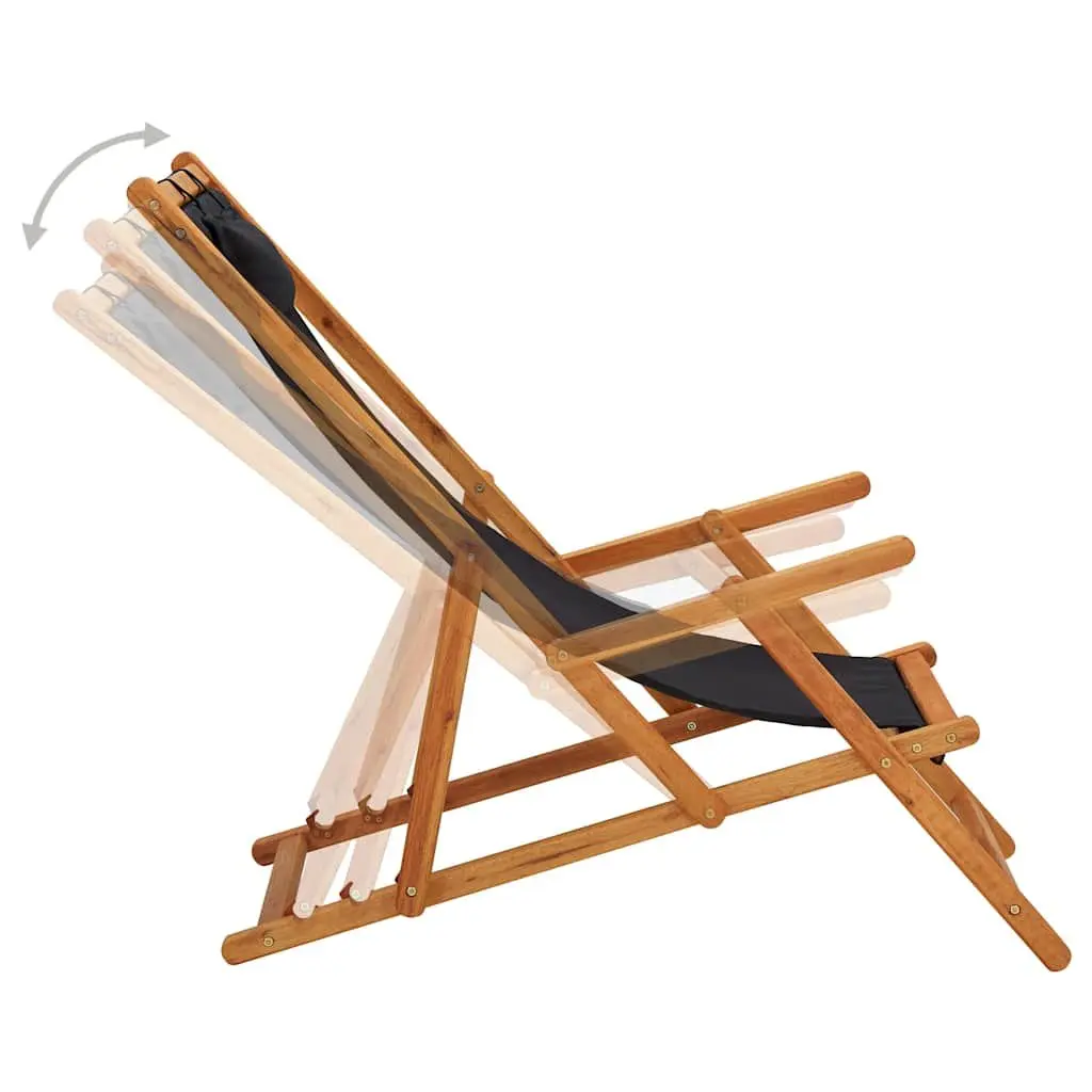 Folding Beach Chair Outdoor Wooden Reclining Lounge Seat Black