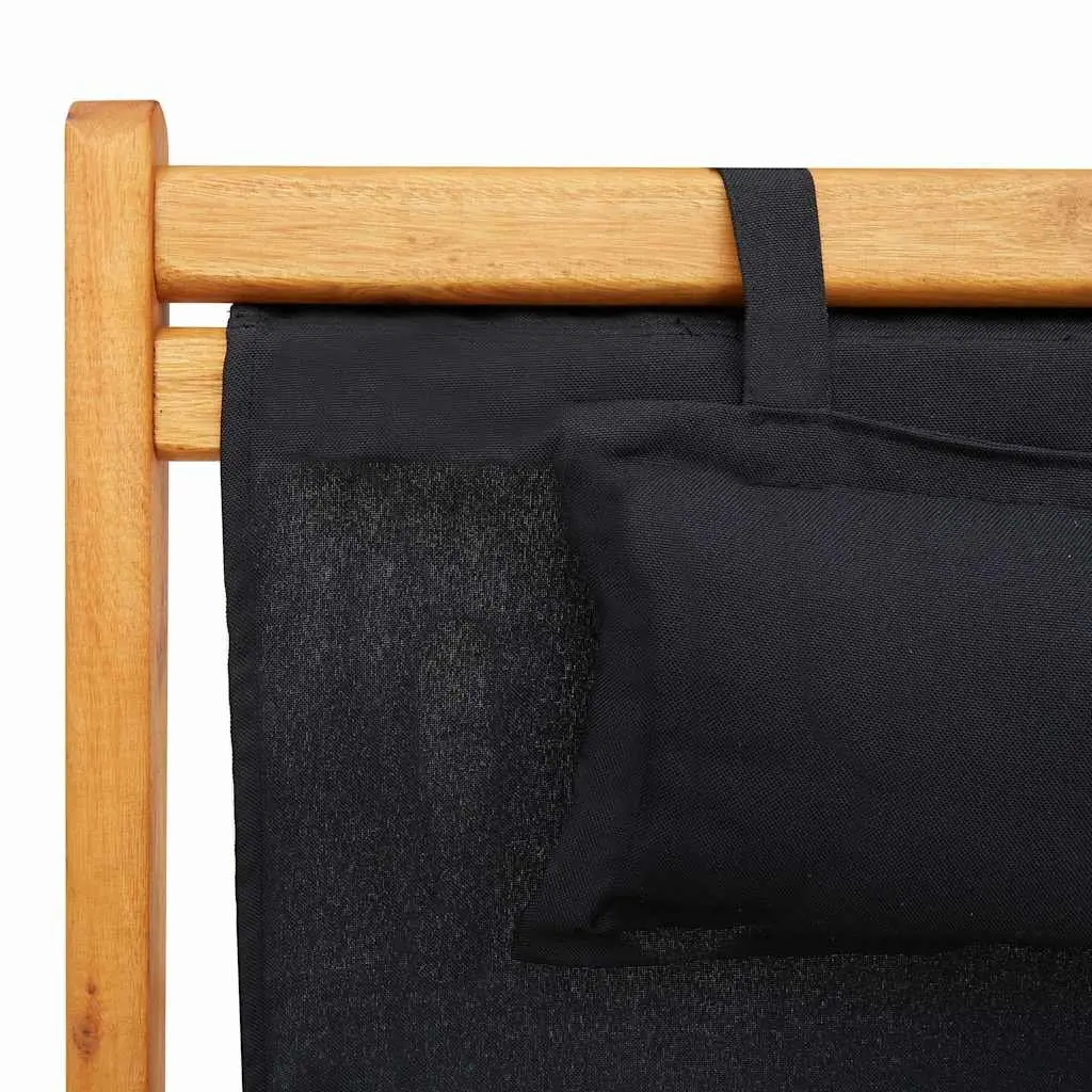 Folding Beach Chair Outdoor Wooden Reclining Lounge Seat Black