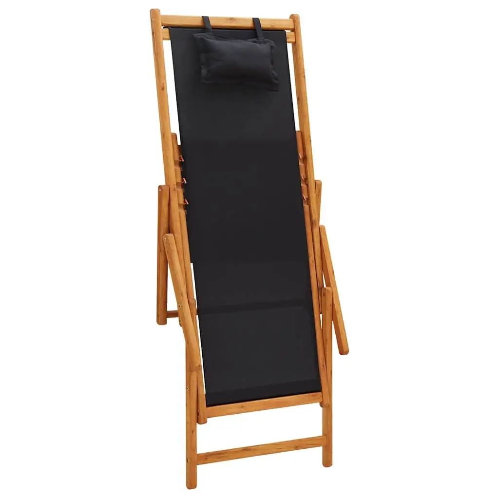 Folding Beach Chair Outdoor Wooden Reclining Lounge Seat Black