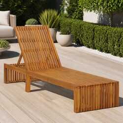 Solid Acacia Wood Sun Lounger with Adjustable Backrest Features