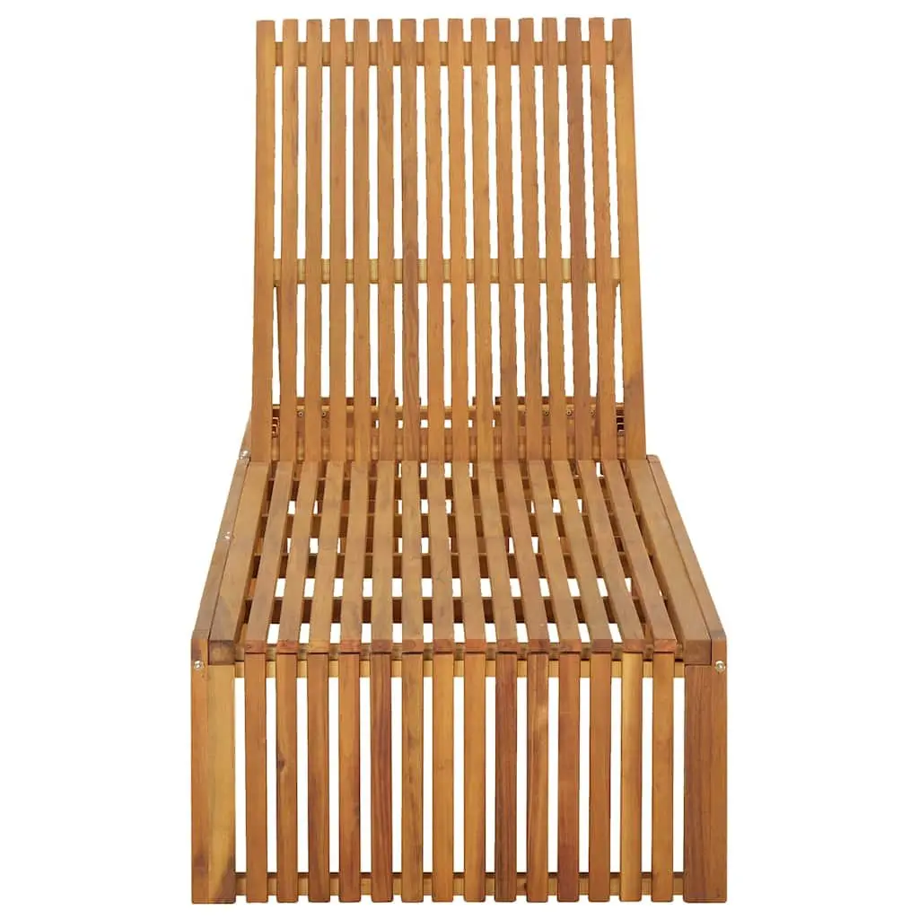 Sun Lounger Solid Acacia Wood Adjustable Backrest Garden Patio Outdoor Sunbed