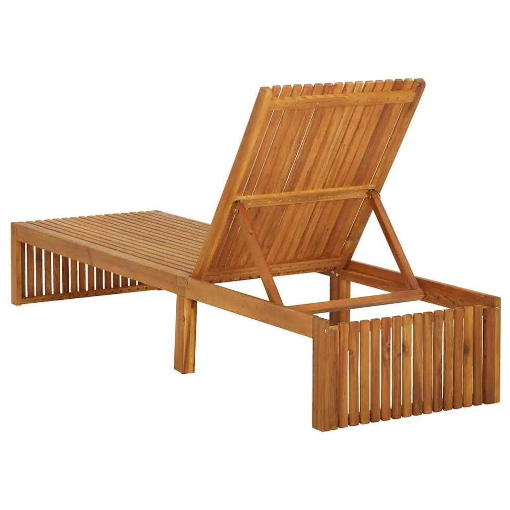 Sun Lounger Solid Acacia Wood Adjustable Backrest Garden Patio Outdoor Sunbed
