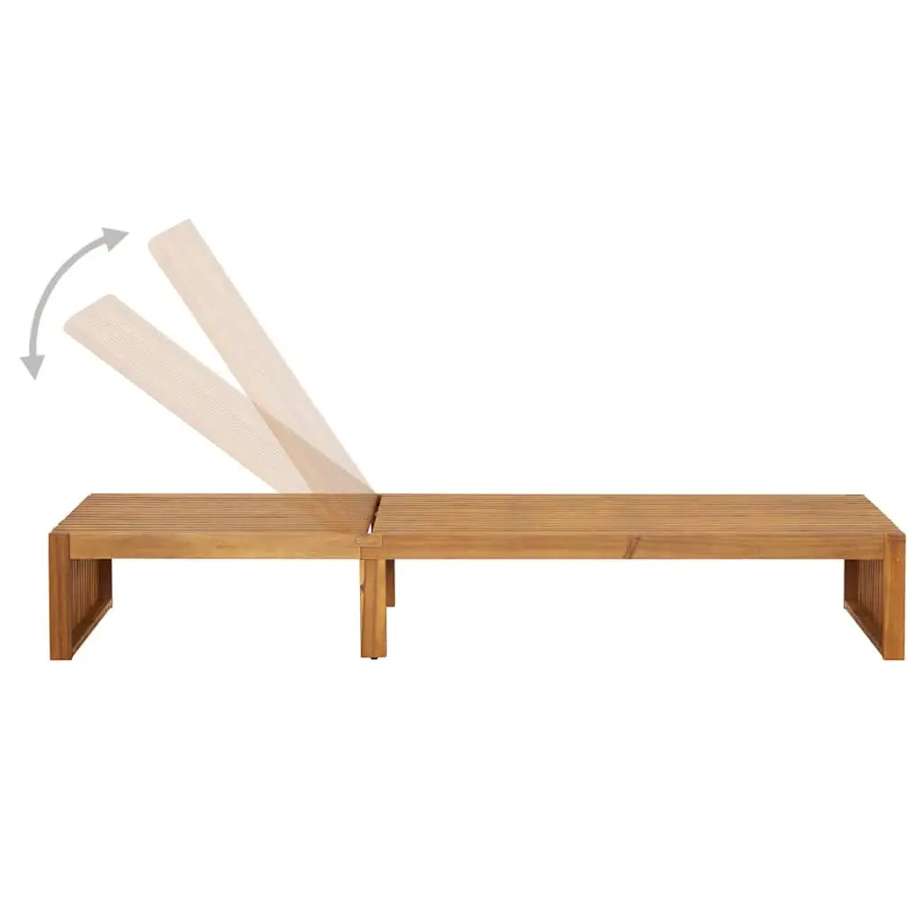 Sun Lounger Solid Acacia Wood Adjustable Backrest Garden Patio Outdoor Sunbed