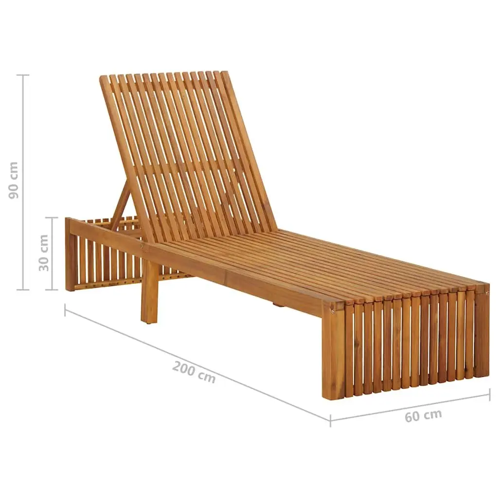 Sun Lounger Solid Acacia Wood Adjustable Backrest Garden Patio Outdoor Sunbed