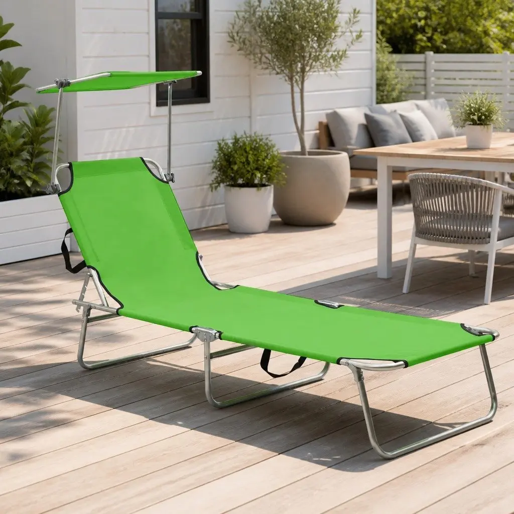 Sun Lounger Outdoor Adjustable Backrest Folding Steel Green