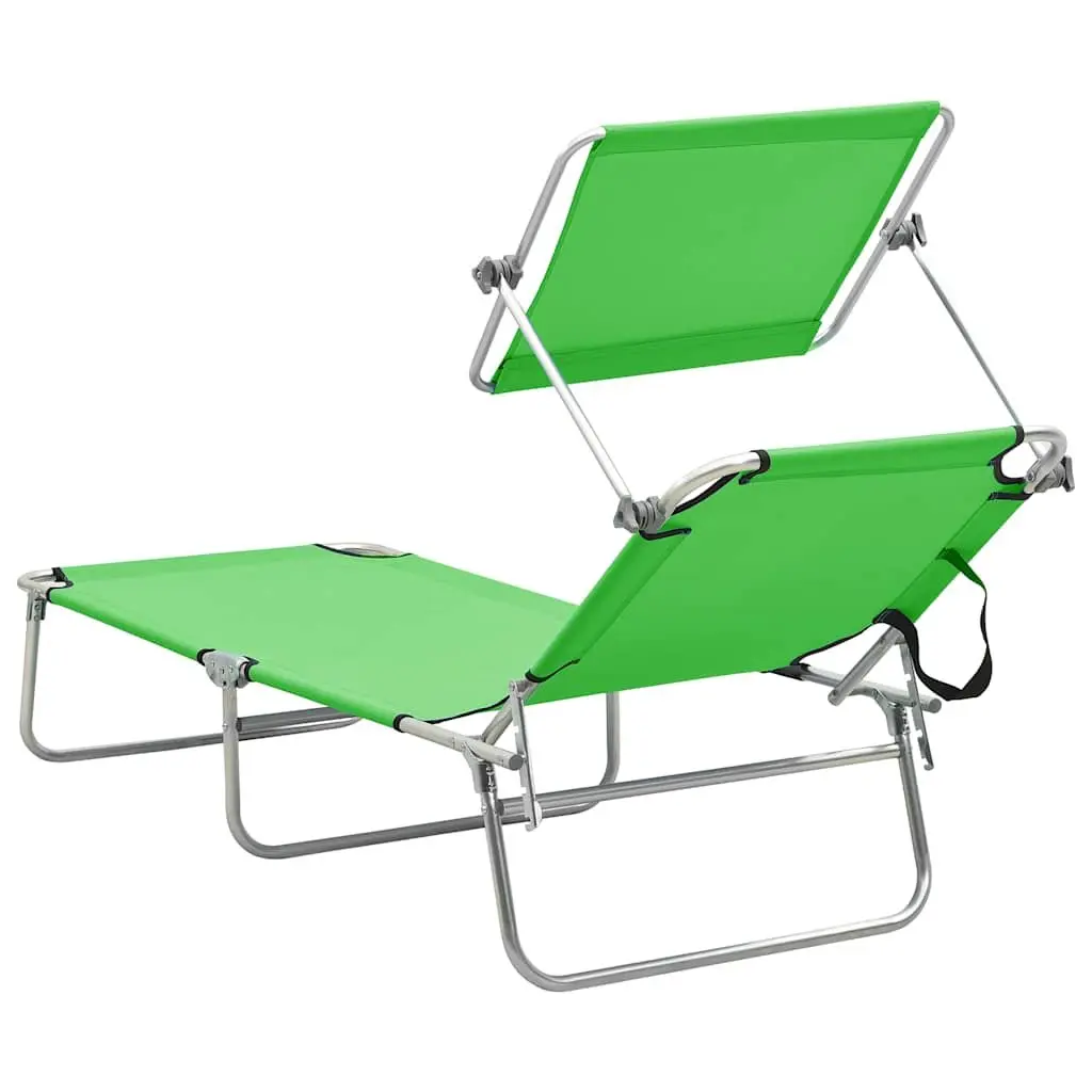 Sun Lounger Outdoor Adjustable Backrest Folding Steel Green