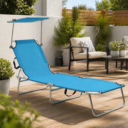 Folding Sun Lounger: Adjustable Canopy, Steel Frame, Turquoise