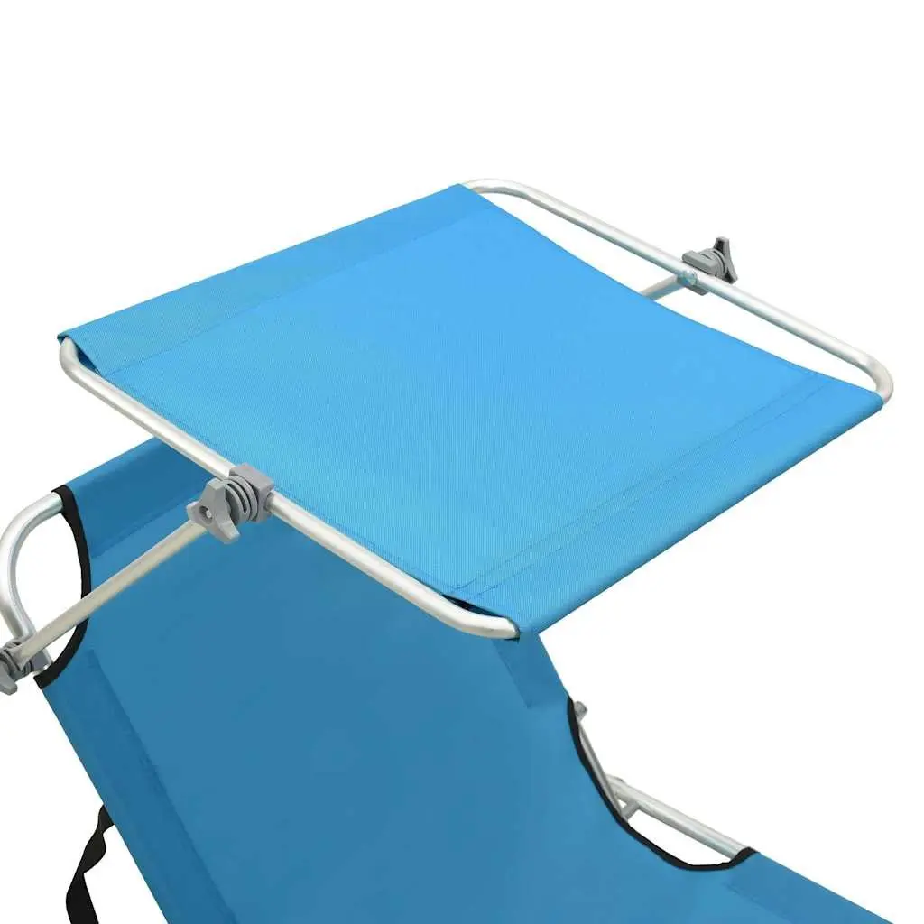 Folding Sun Lounger with Adjustable Canopy Steel Frame Outdoor Sunbed Turquoise