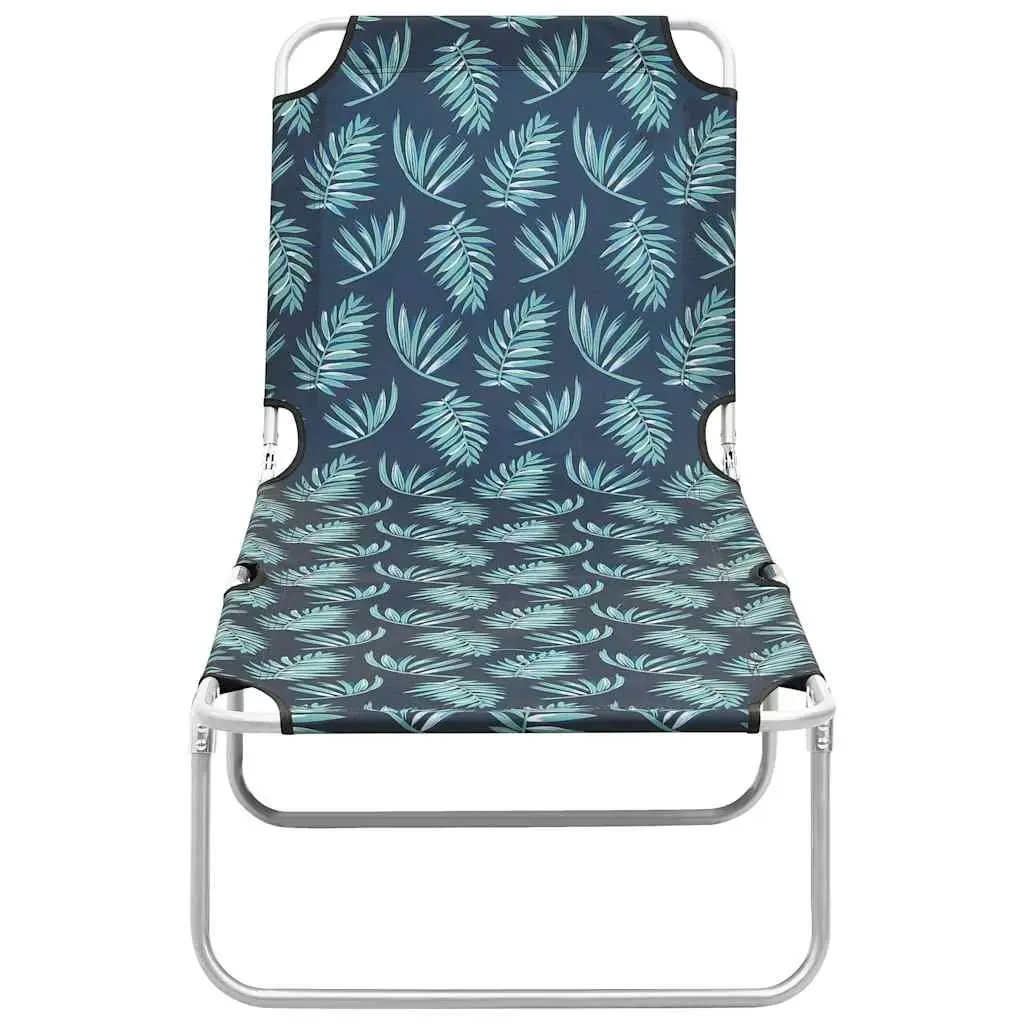 Folding Sun Lounger Grey Fabric Adjustable Backrest Garden Beach Daybed Chair